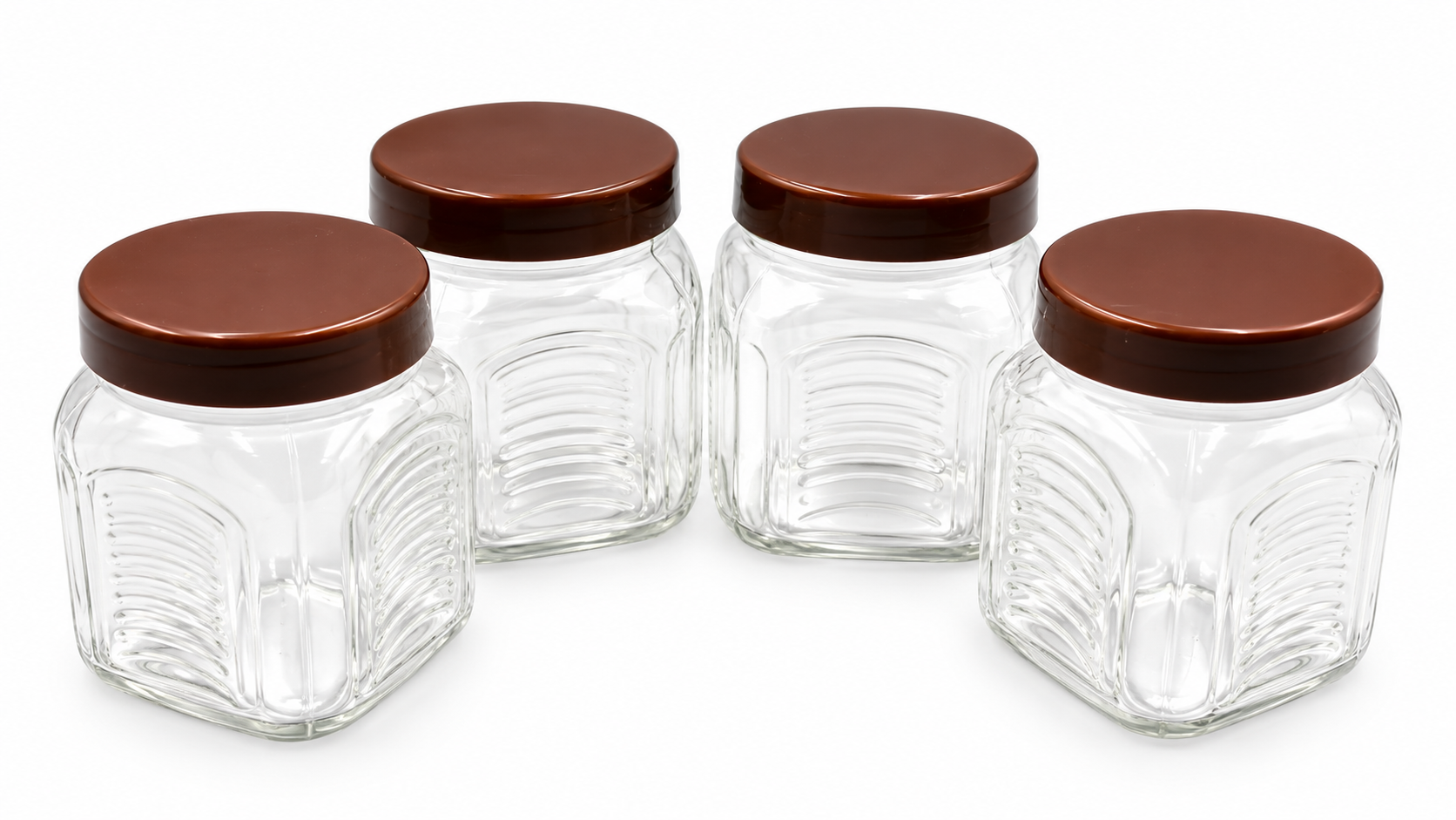 HexaSeal Glass Storage Jars with Brown Lids - Kitchen Pantry Organizers Set