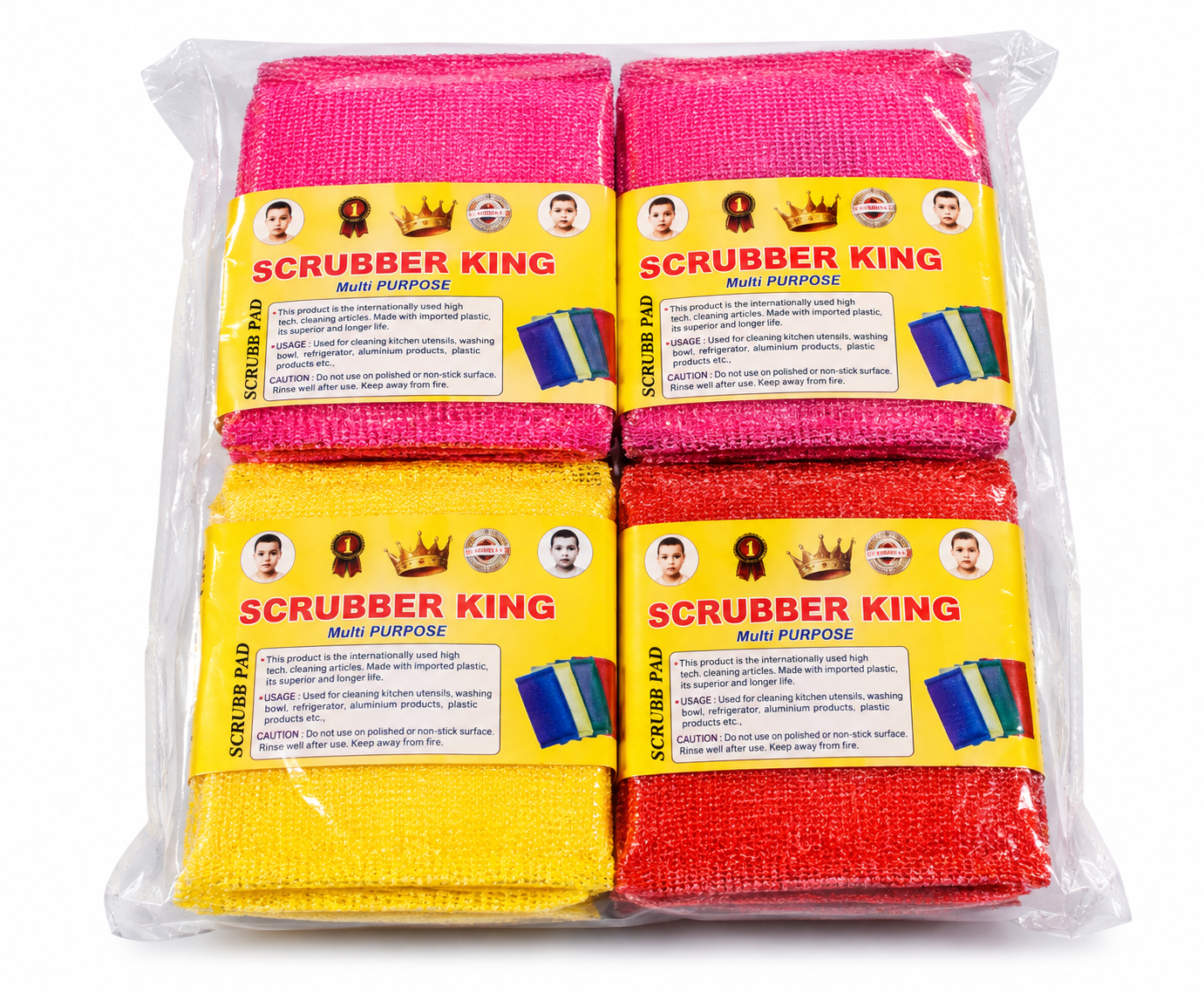 Colorful Multipurpose Kitchen Scrubber Pads - Heavy-Duty Cleaning Sponges (Pack of 4)