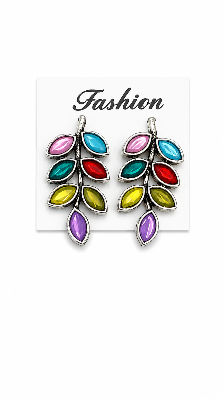 Rainbow Gemstone Leaf Dangle Earrings for Women