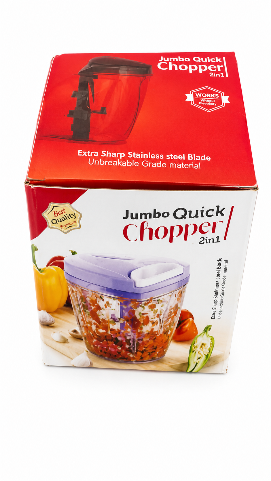Dual-Action Manual Food Processor with Stainless Blades and Unbreakable Container