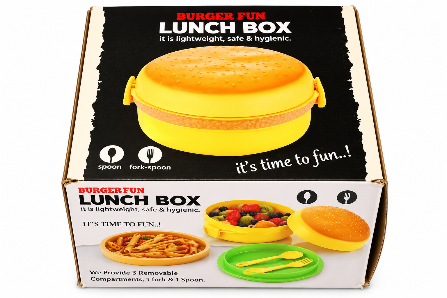 Burger Shape Kids Lunch Box with Utensils - Fun & Portable Meal Carrier
