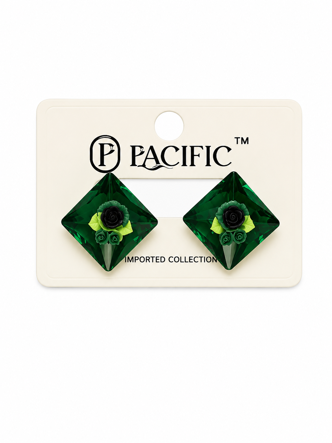 Emerald Midnight Rose Square Earrings Set