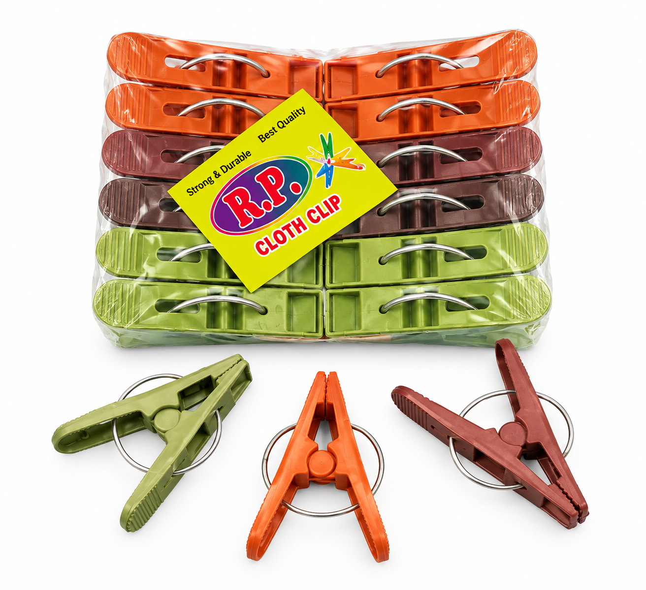 Durable Multicolor Clothes Clips Set - Strong Grip Laundry Pegs