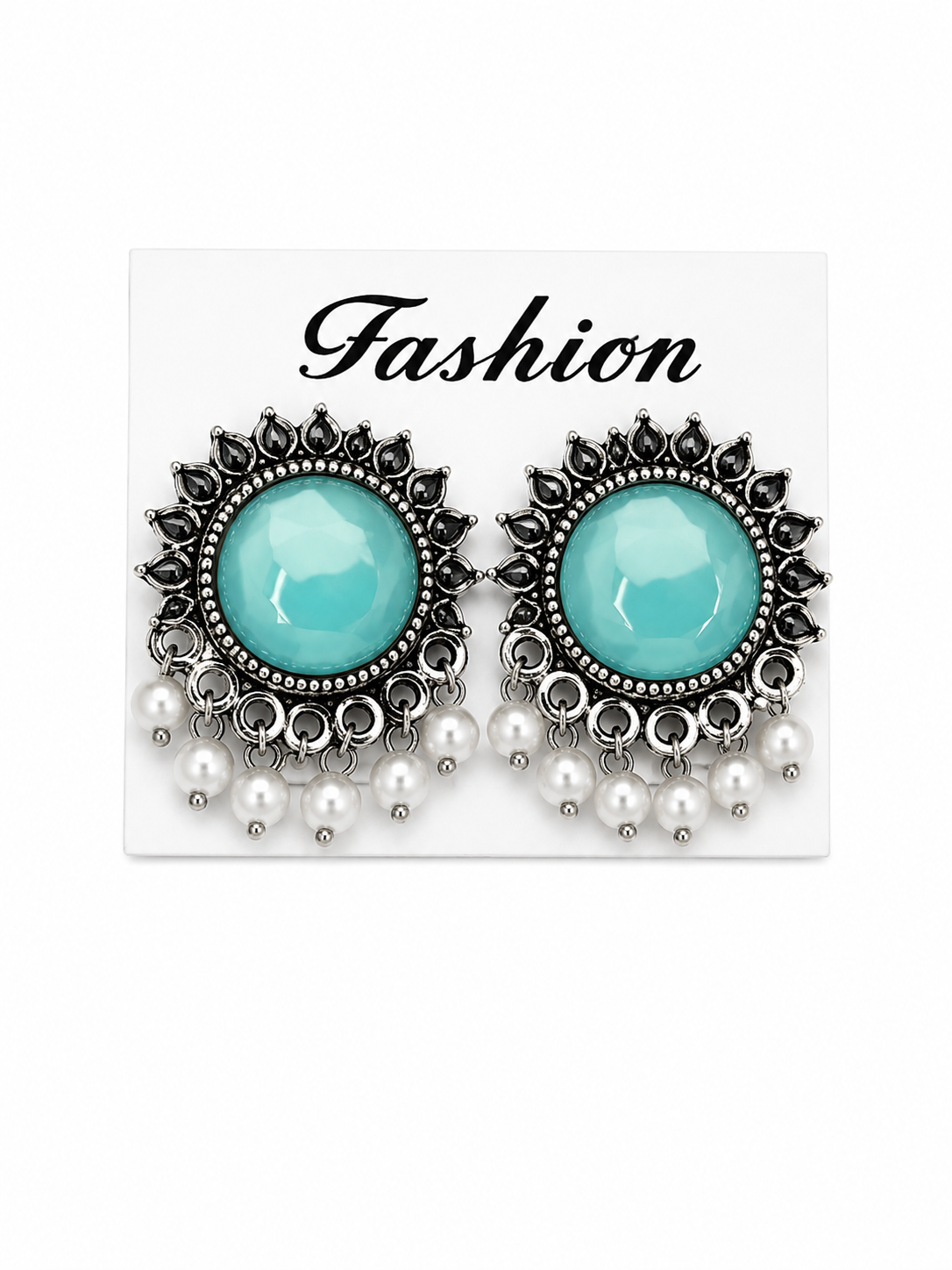 Turquoise Sunburst Pearl Drop Earrings