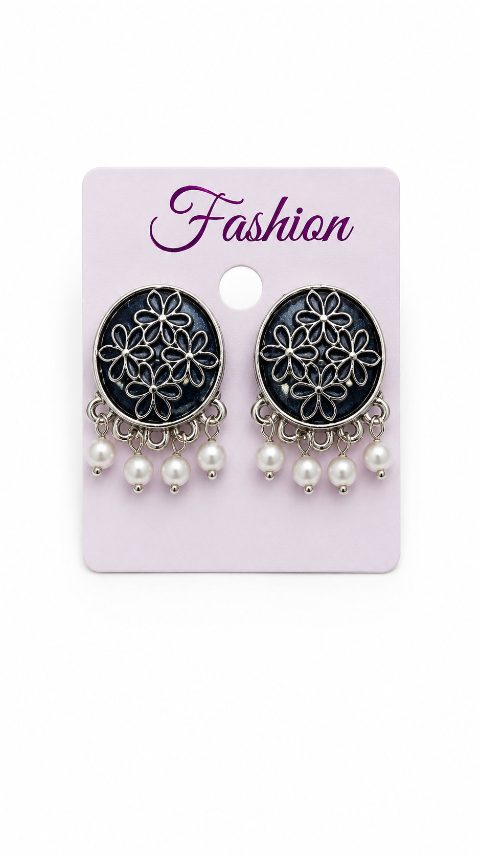 Floral Elegance Pearl Drop Earrings - Vintage Silver Charm