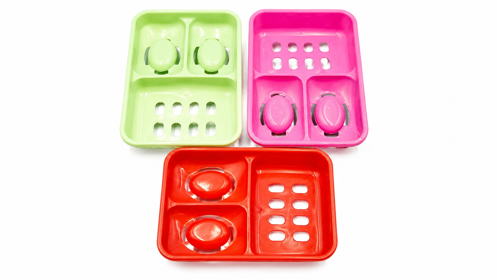 Vibrant Dual-Soap Dish Set with Draining Compartments - Multi-Colored Bath Organizer