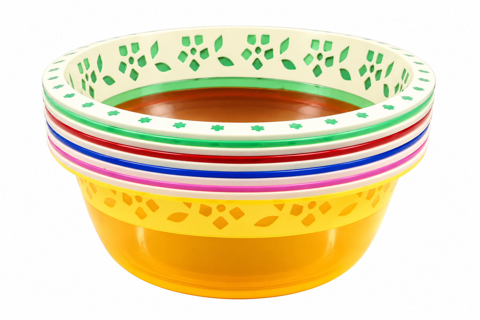 "Vibrant Floral Design Multipurpose Plastic Mixing Bowls - 5 Color Set"