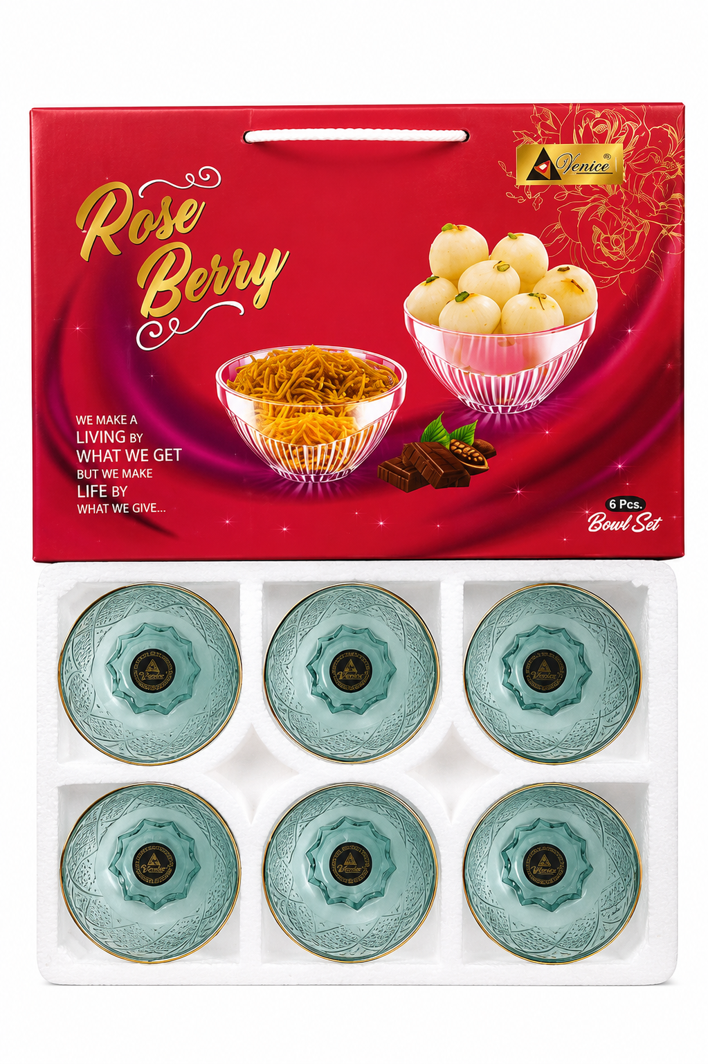 Elegant RoseBerry Glass Snack Bowl Set - 6 Piece Collection