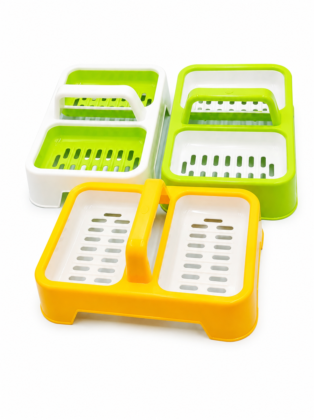 "Dual-Compartment Vibrant Draining Soap Holder Set for Bathrooms"