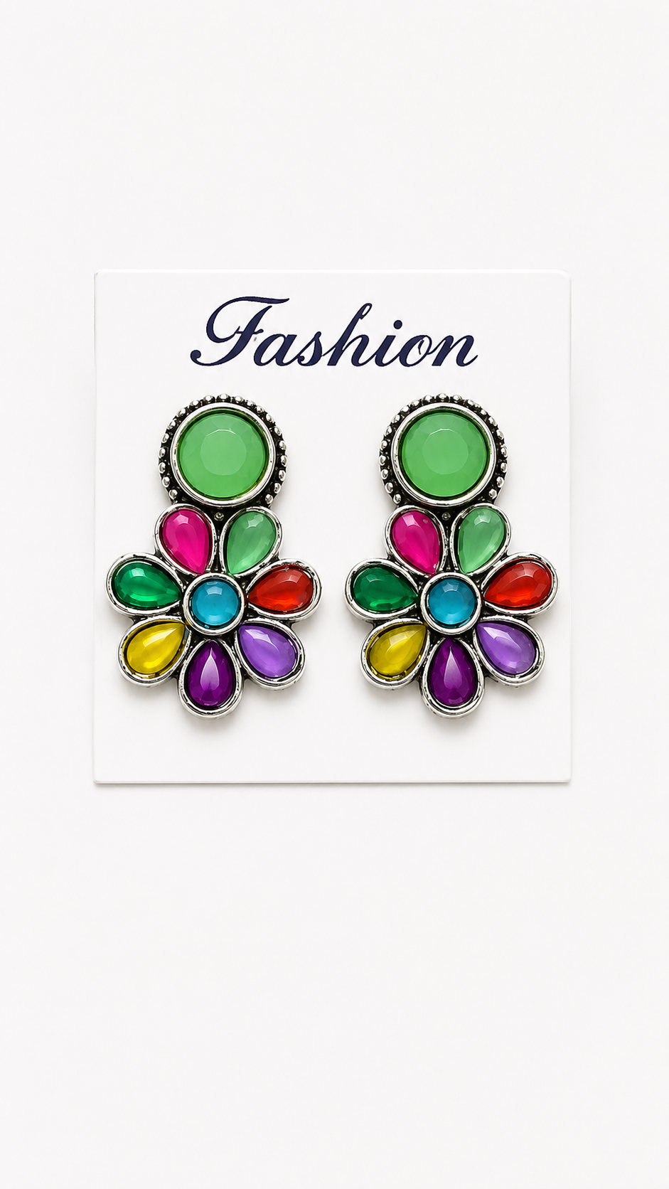 "Vibrant Bloom Multicolor Gemstone Flower Earrings Set"