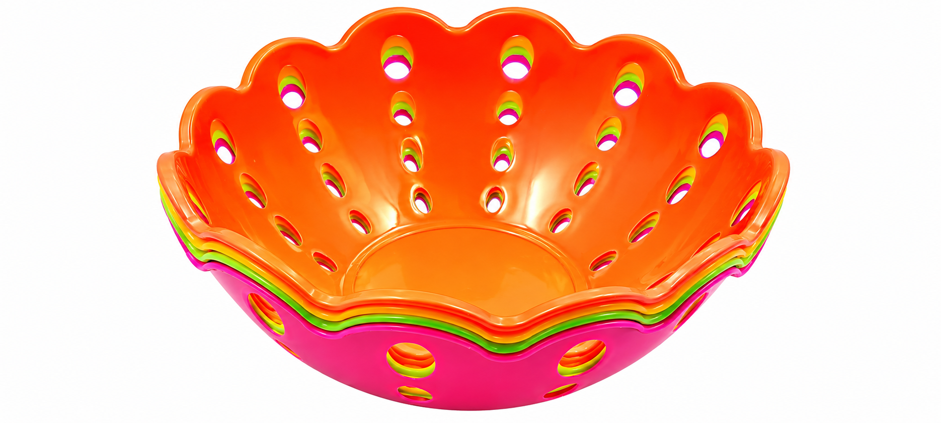 Colorful Scallop Design Fruit and Vegetable Strainer Bowl Set