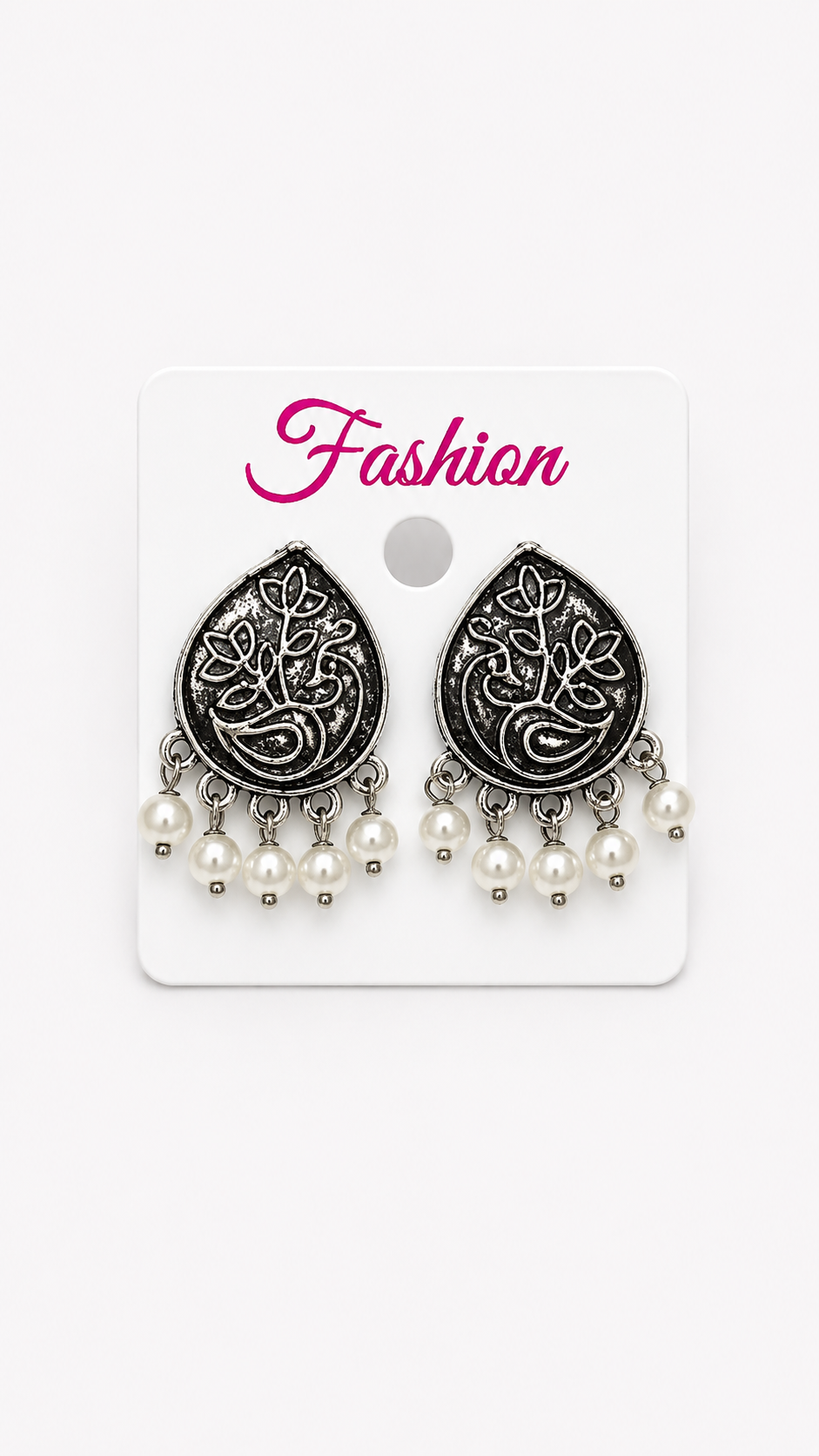 Vintage Silver Filigree Teardrop Earrings with Dangling Pearls