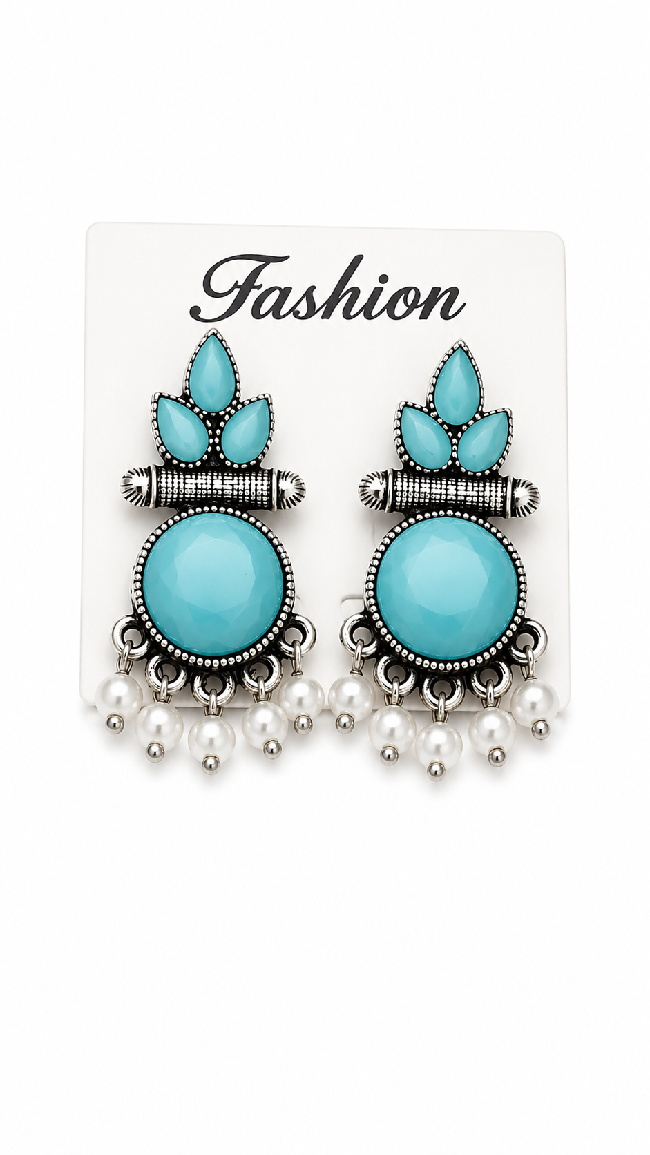 Turquoise Elegance Beaded Dangle Earrings with Pearl Accents