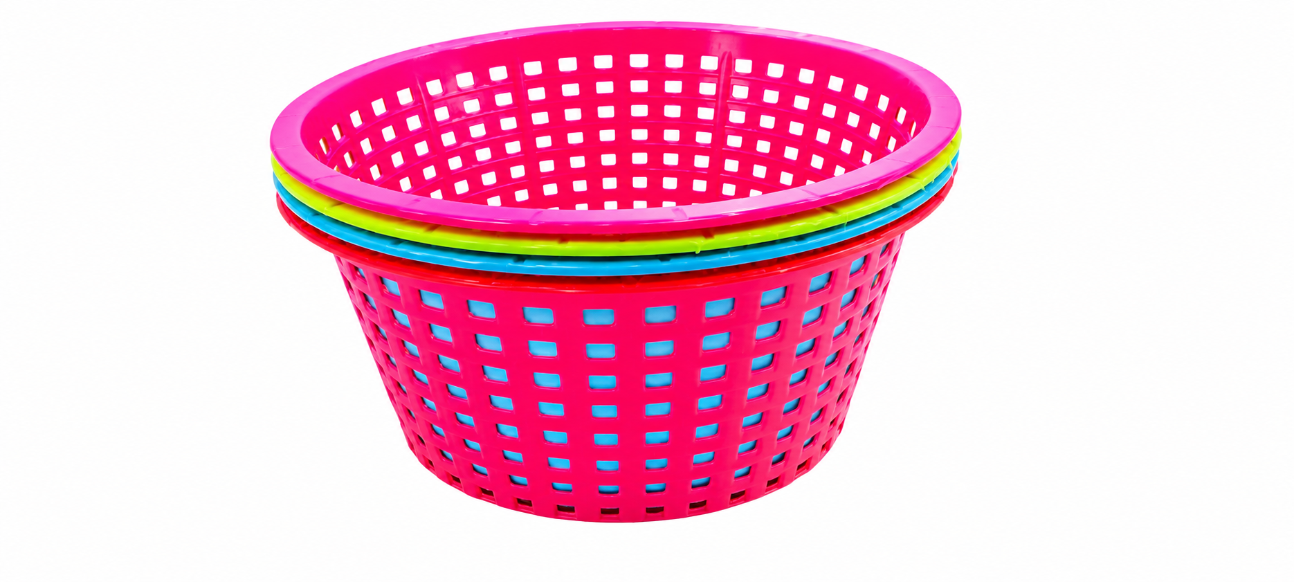 "Vibrant Multi-Color Ventilated Plastic Kitchen Storage Baskets - Set of 4"