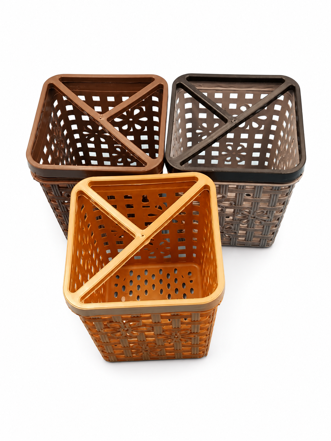 Floral Weave Tri-Corner Laundry Basket Set - Durable Bath Storage Solution