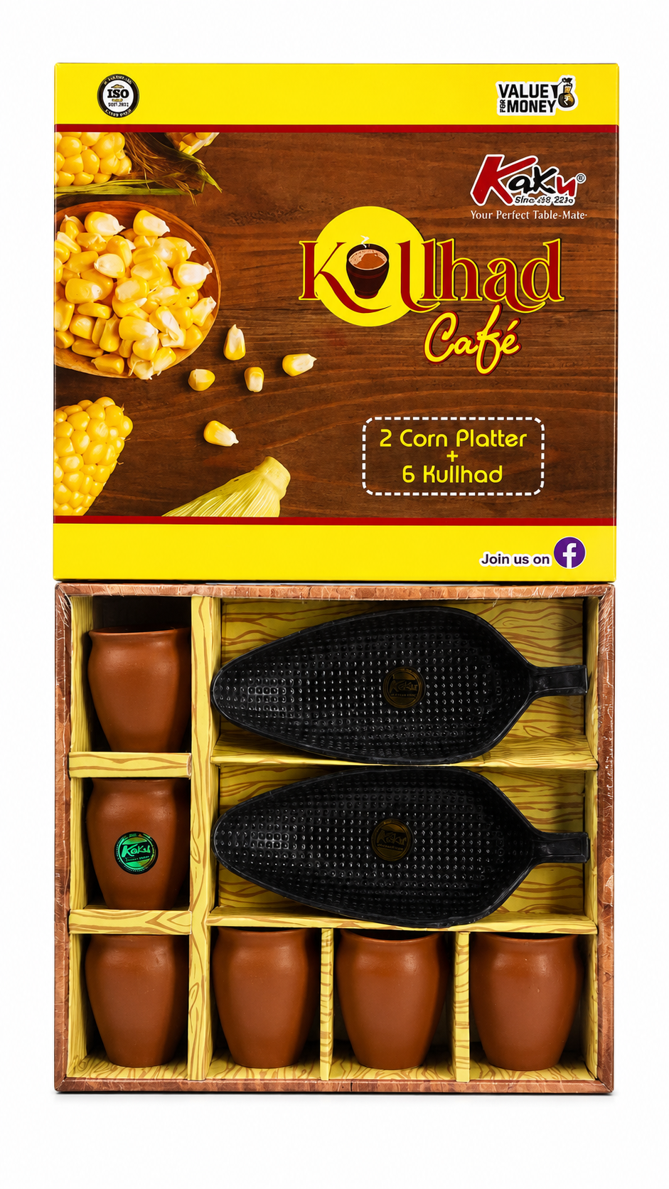 Corn Delight Kullhad Cafe Snack Platter Set - 2 Platters & 6 Cups