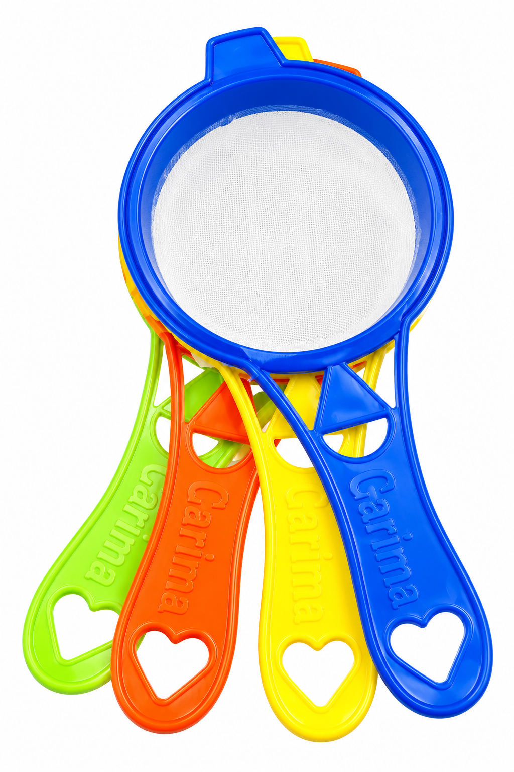 "Rainbow HeartGrip Plastic Kitchen Sieve Set - 4 Piece Colorful Strainer Collection"