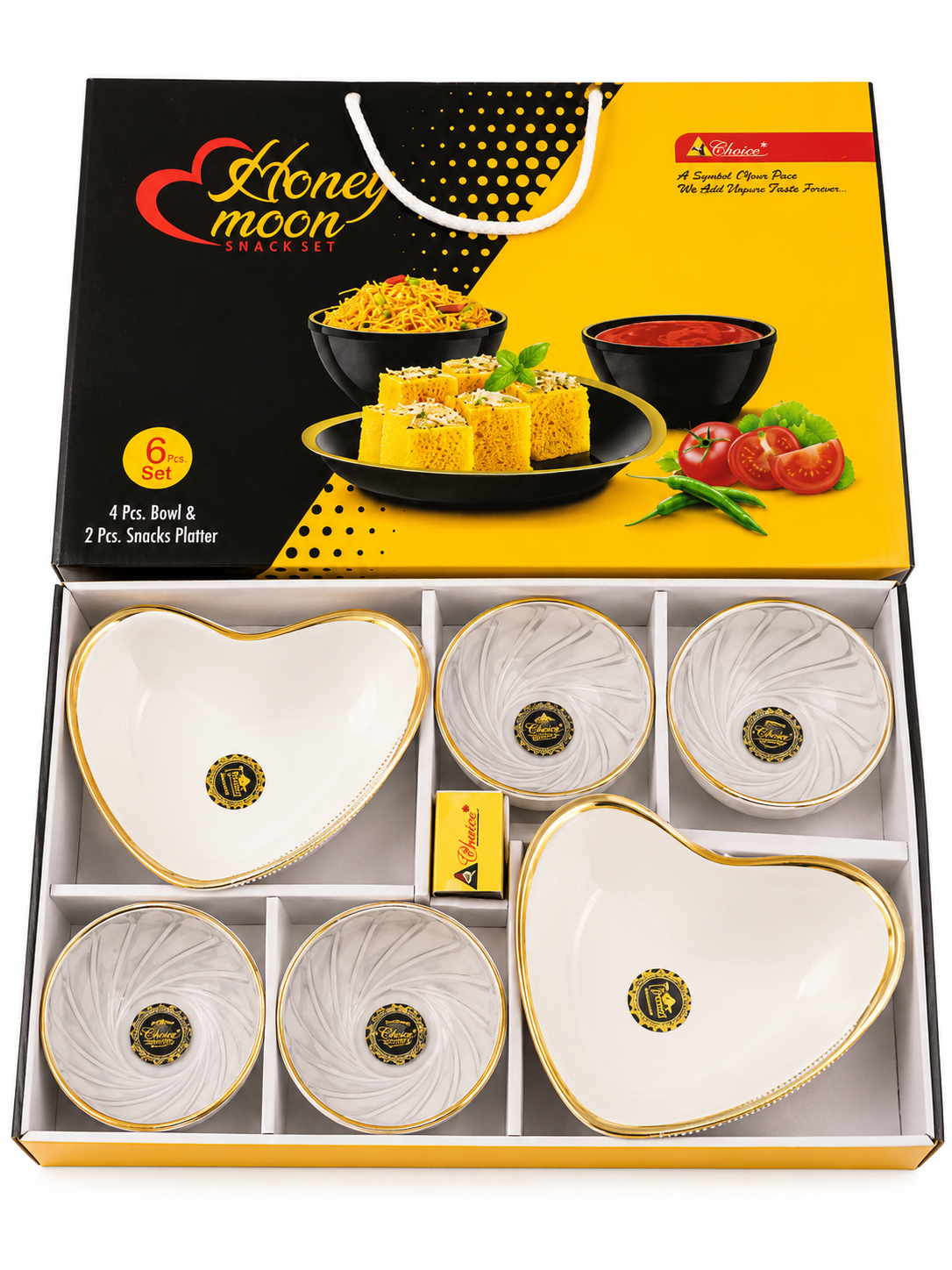 "Honeymoon Elegance: Gold-Rimmed Heart Shaped Snack Platter Set"