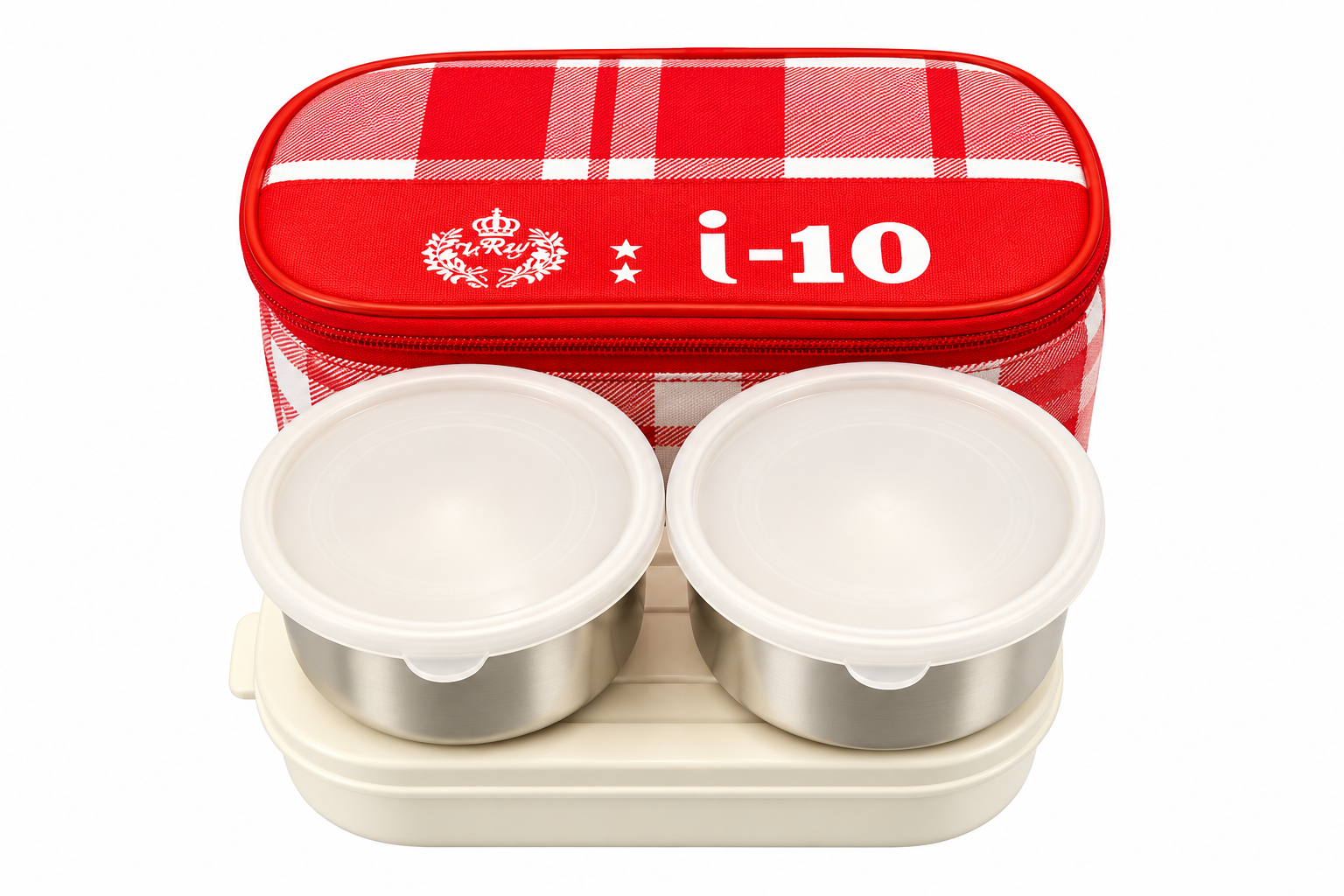 Red Plaid Thermal Lunch Box Set with Dual Stainless Steel Containers