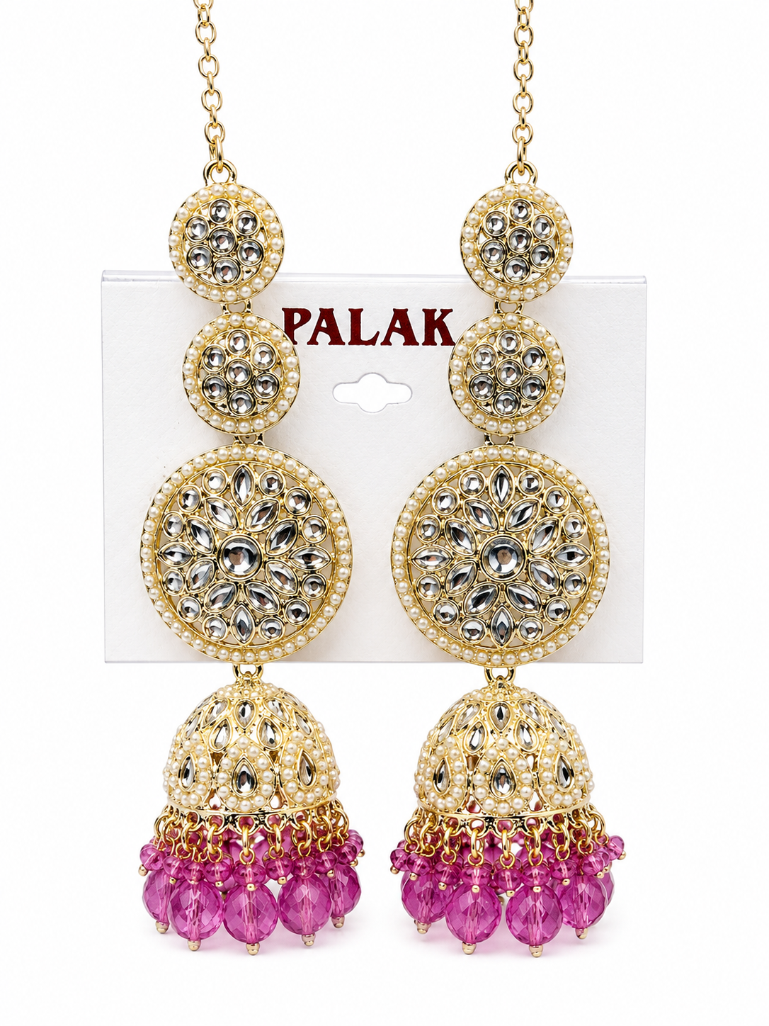 Gleaming Kundan Pearl Chandbali Jhumka with Vibrant Beaded Tassels Set