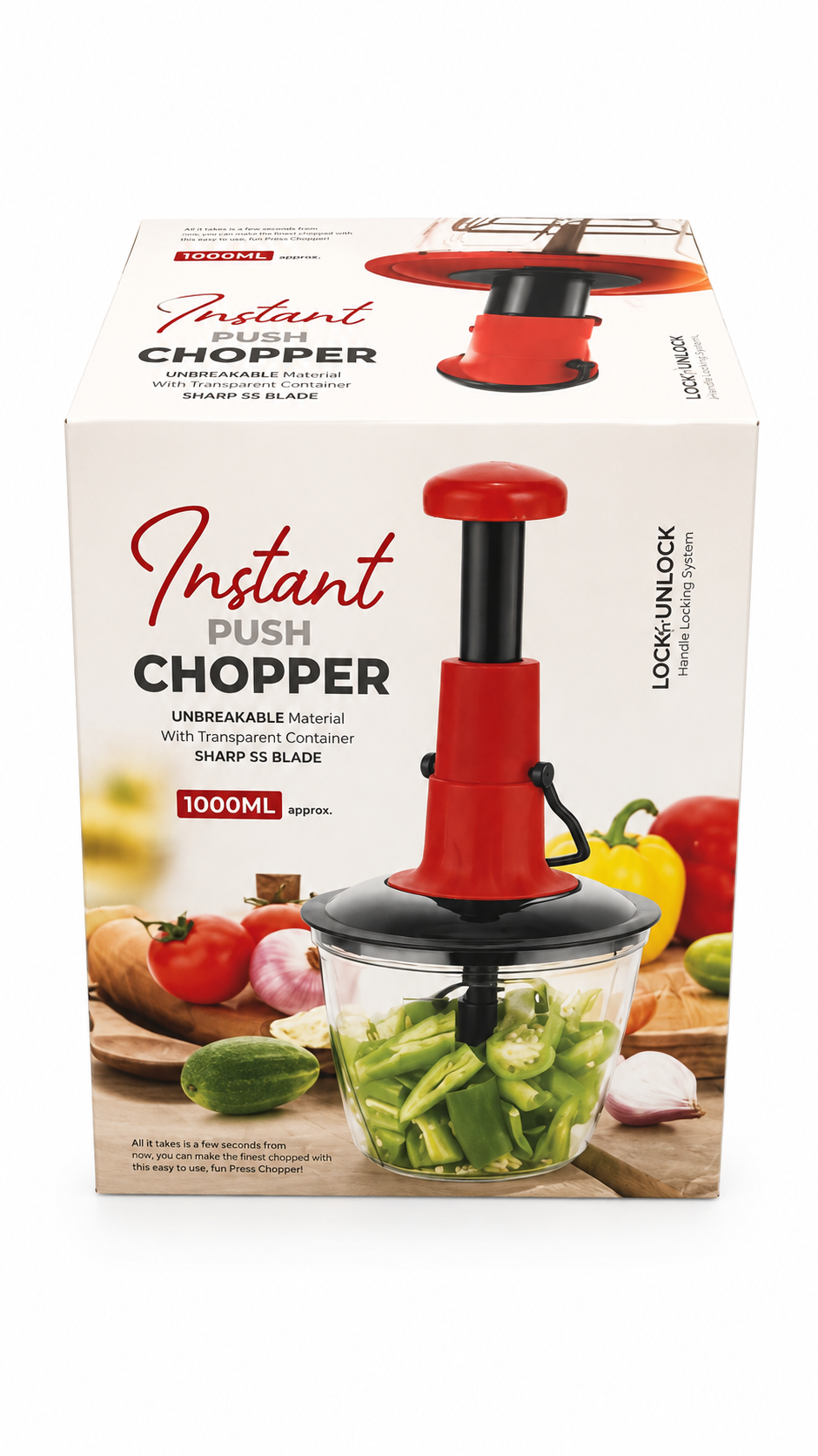 RapidChop Unbreakable Push Chopper with Transparent Bowl & Stainless Steel Blades