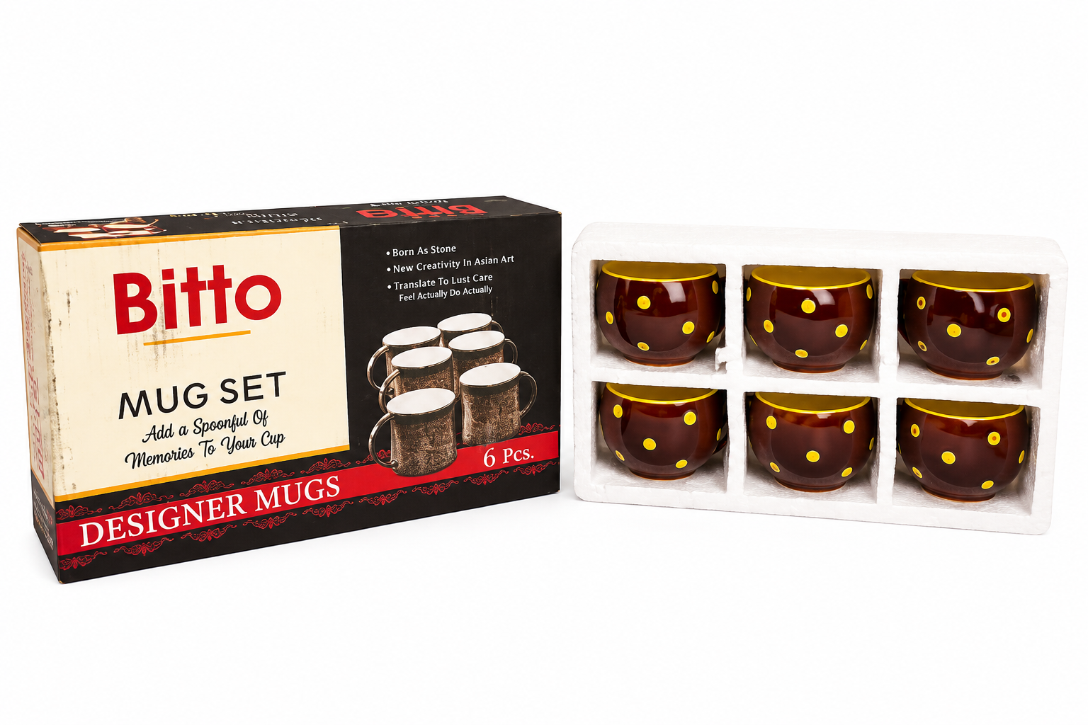 Artisan Elegance Hand-Painted Ceramic Tea Mug Set - 6 Piece Collection