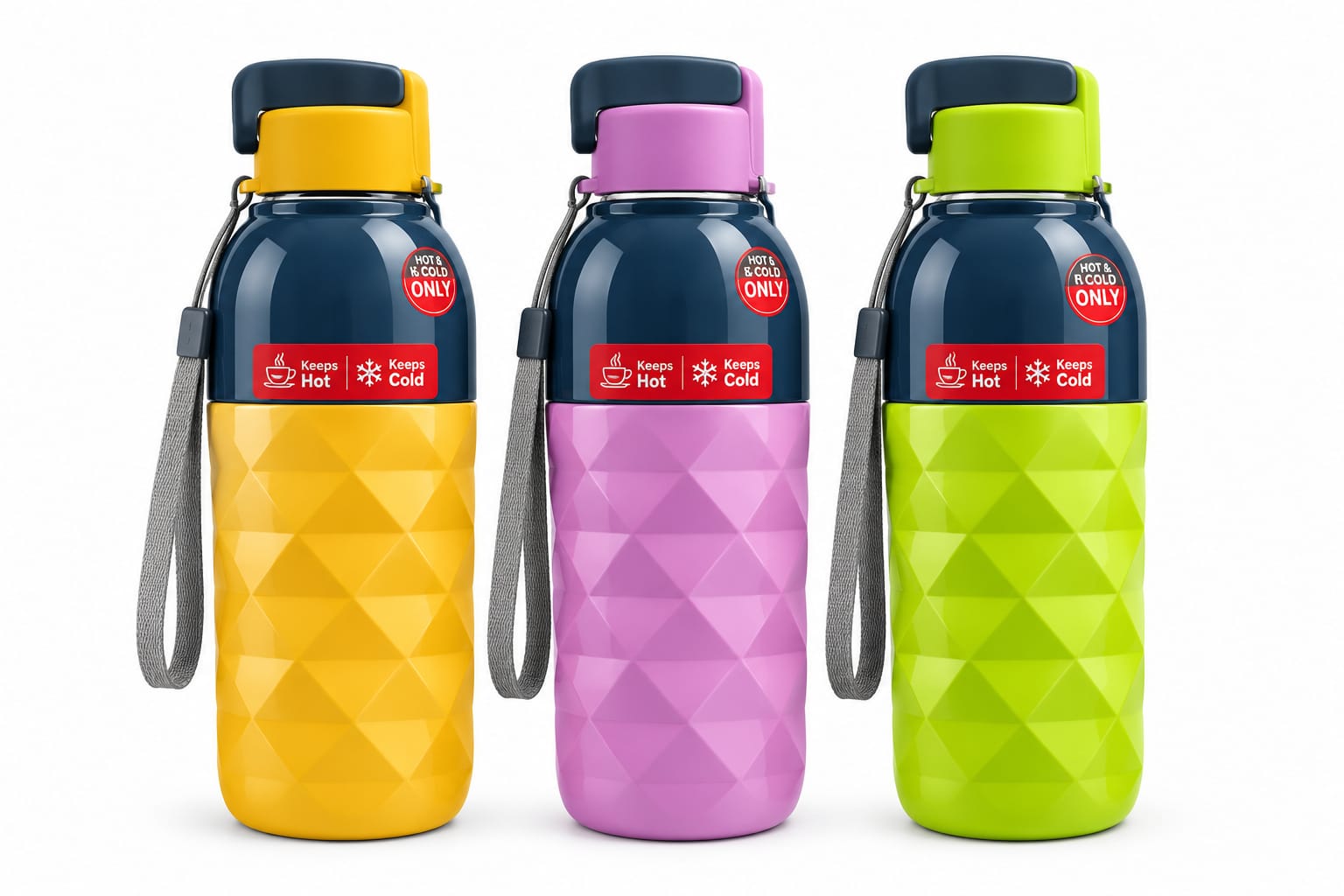 Tri-Color Diamond Pattern Insulated Thermo Flask with Strap Handle