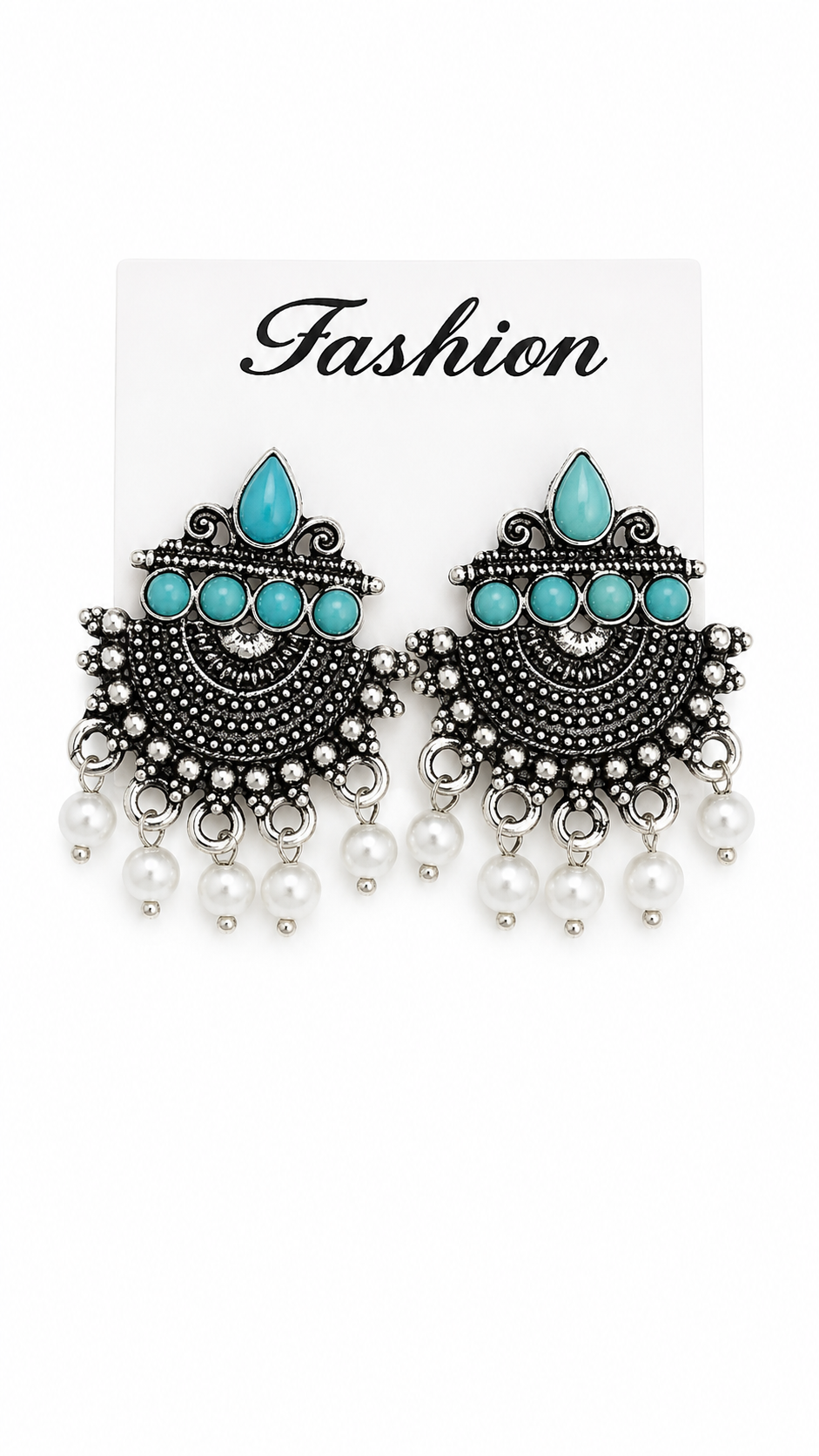 Boho Chic Turquoise Chandelier Earrings with Pearl Drops