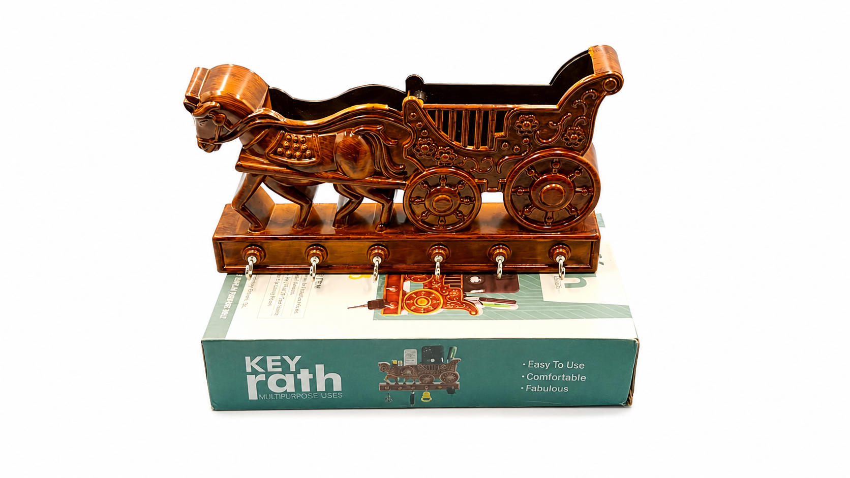 Vintage Chariot Key Ring Holder - Wooden Carriage Design Organizer