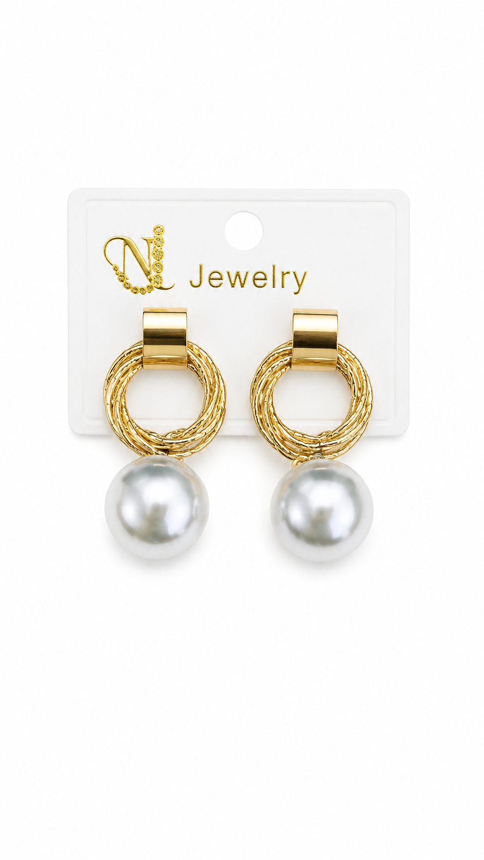 Golden Twisted Hoop Earrings with Lustrous Pearl Drops