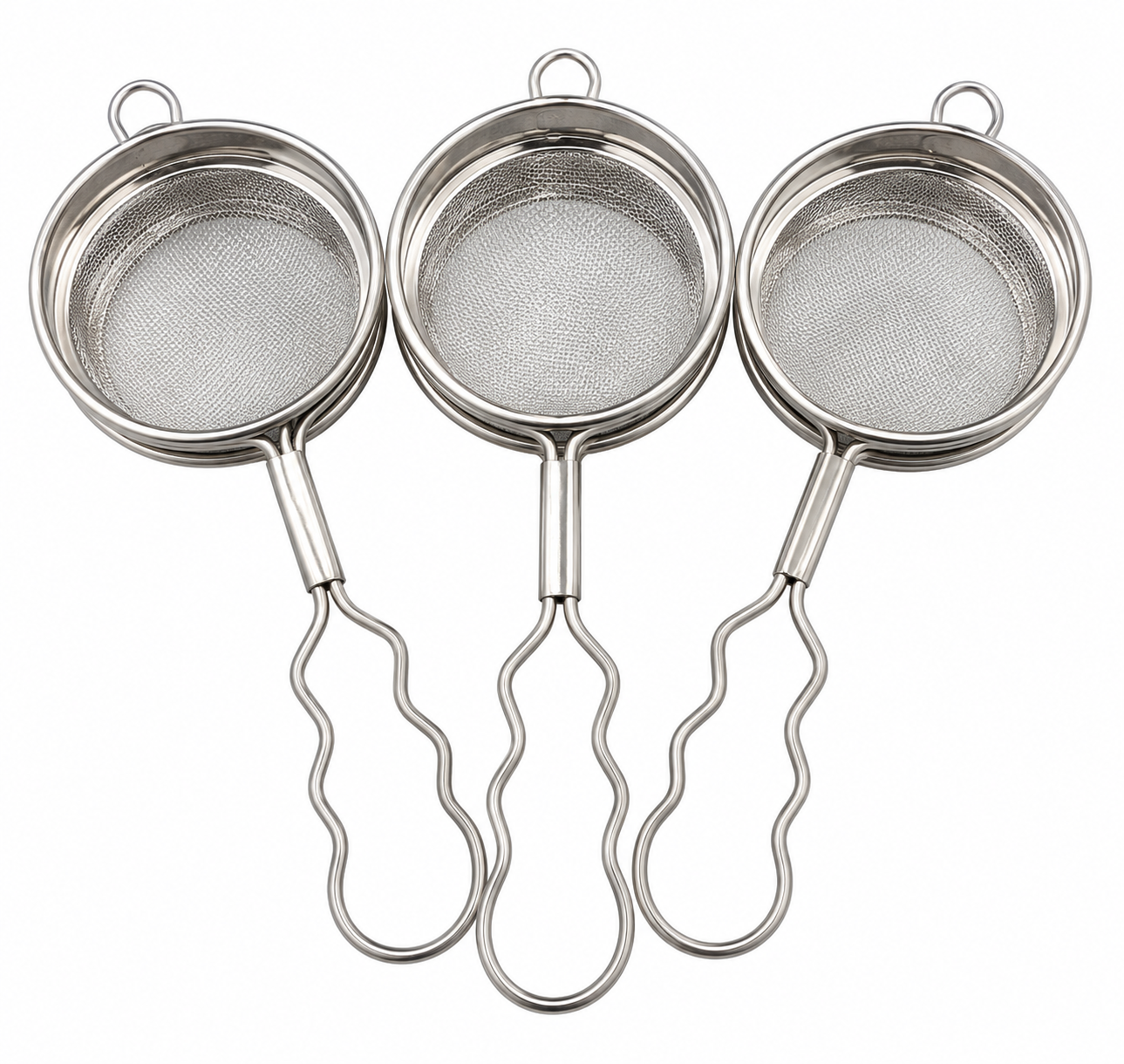 "Stainless Steel Mesh Strainer Set - Fine Sieve Kitchen Filter Trio"