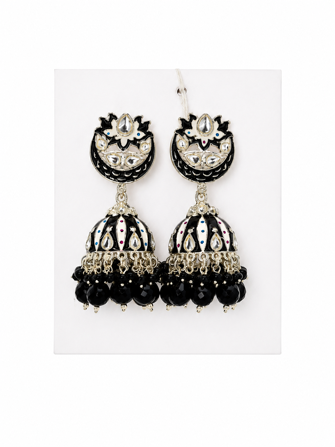 Mystic Moon Enamel Jhumka Earrings with Beaded Drops Collection