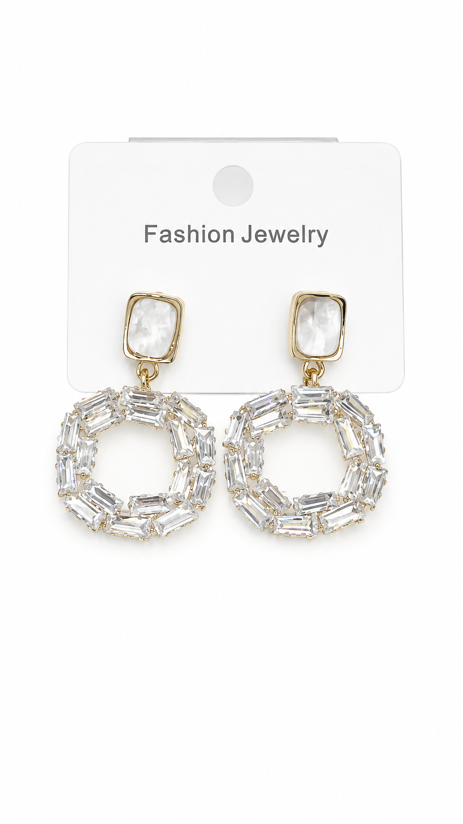 Crystal Halo Geometric Drop Earrings – Gold Accent Glamorous Fashion Jewelry