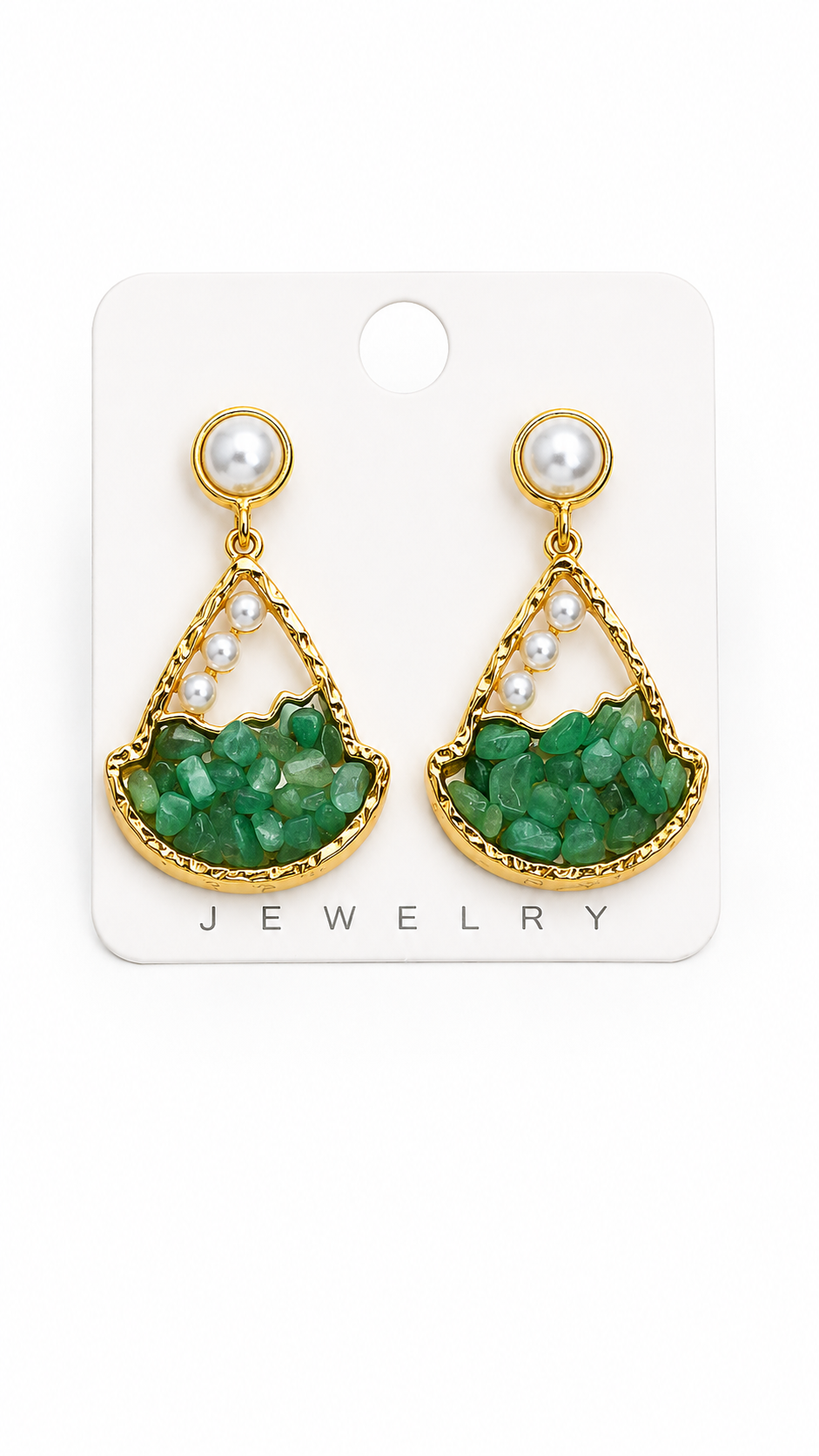 Emerald Pearl Cascade Charm Earrings with Gold Trim
