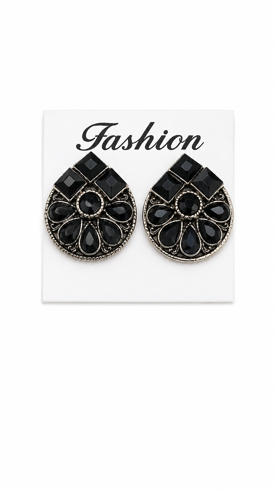 Gothic Elegance Black Gemstone Statement Earrings