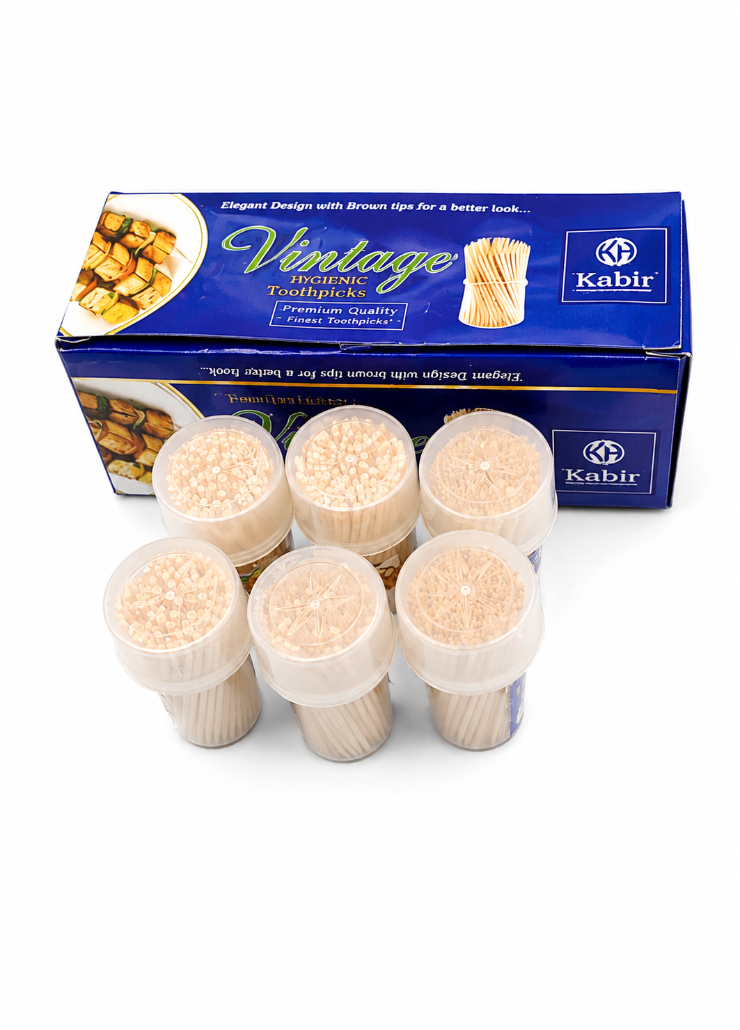 Elegant Vintage Hygienic Bamboo Toothpicks with Brown Tips - Pack of 6