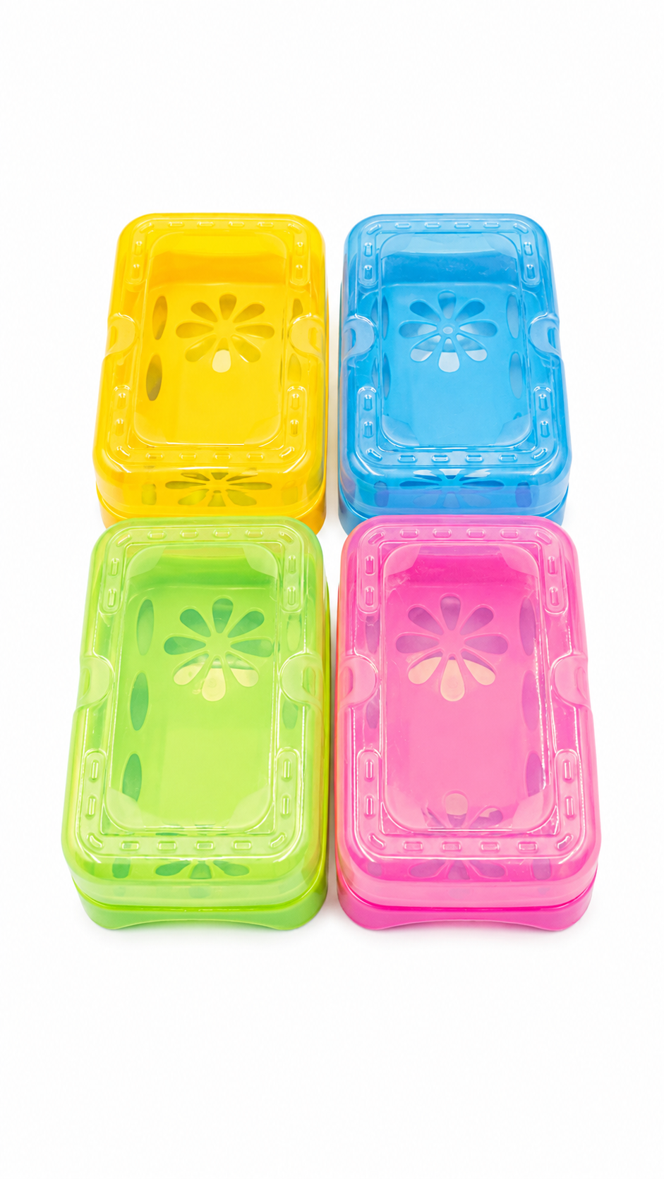 Vibrant Snap-Lid Soap Holders - Set of 4 Colorful Bath Organizers