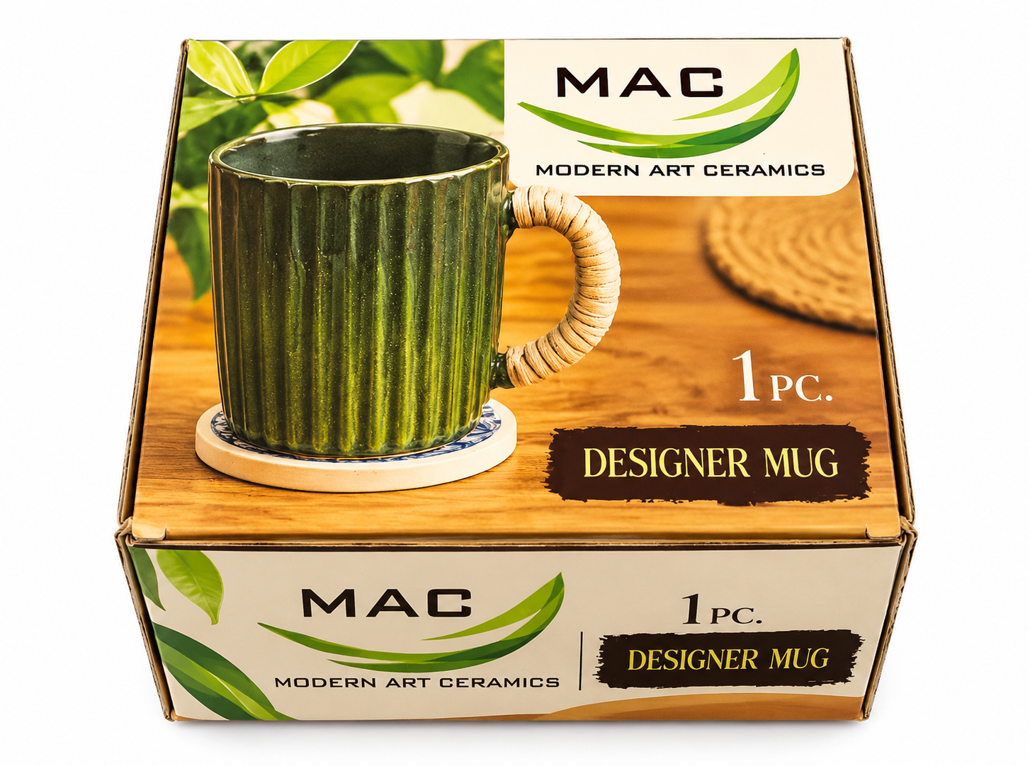 Emerald Artisan Ceramic Mug with Bamboo Accent Handle