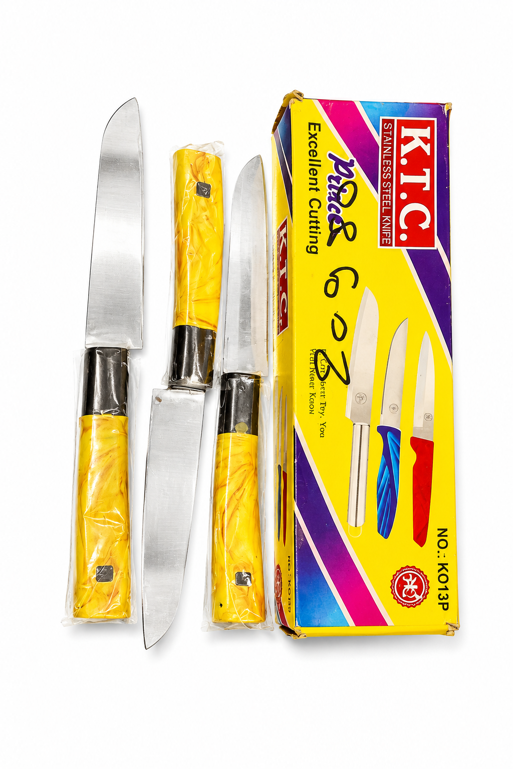 "Premium Yellow Handle Stainless Steel Chef Knife Set - 3 Piece Collection"