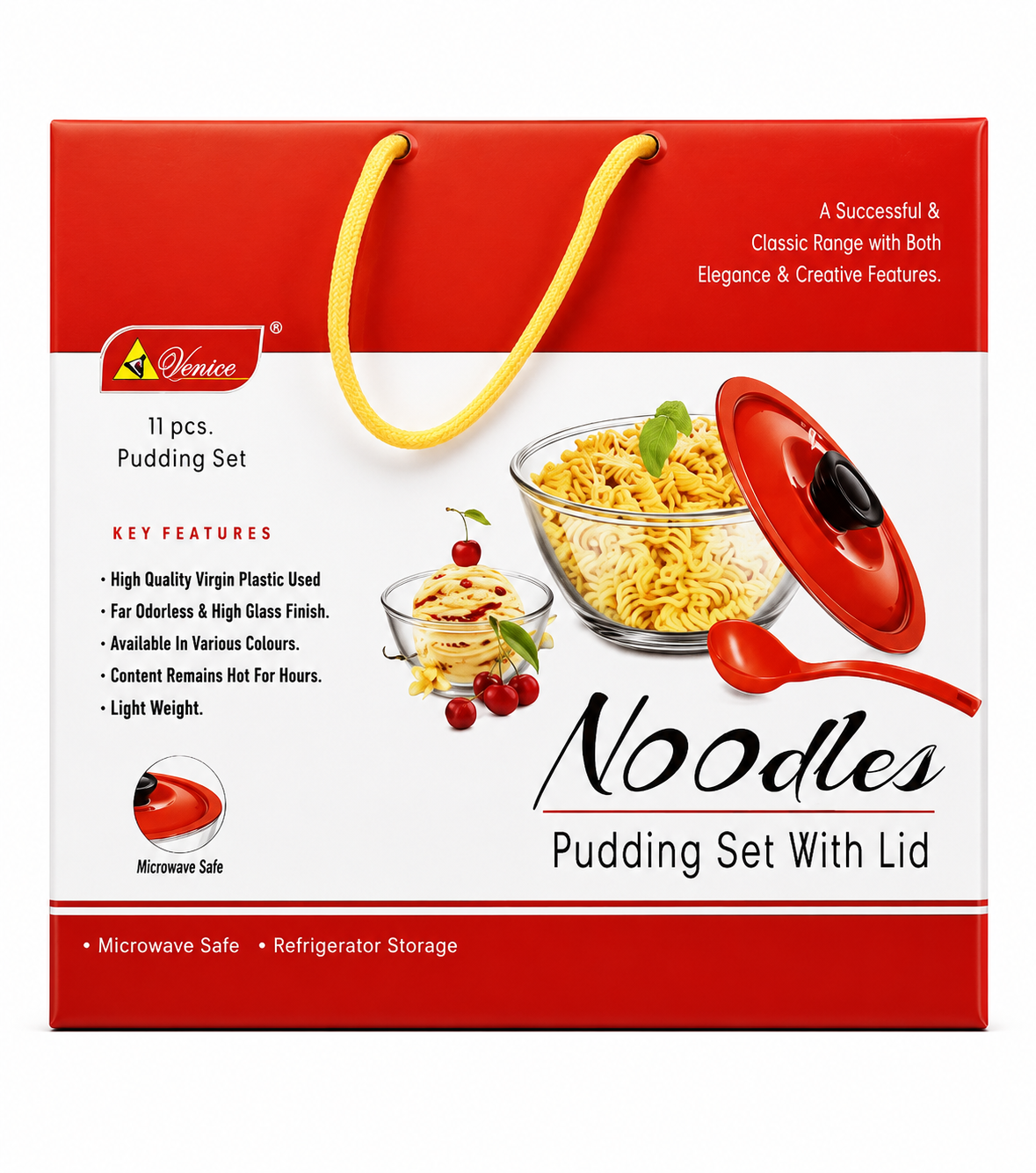 Elegant Floral Noodle and Pudding Set with Lids - 11 Piece