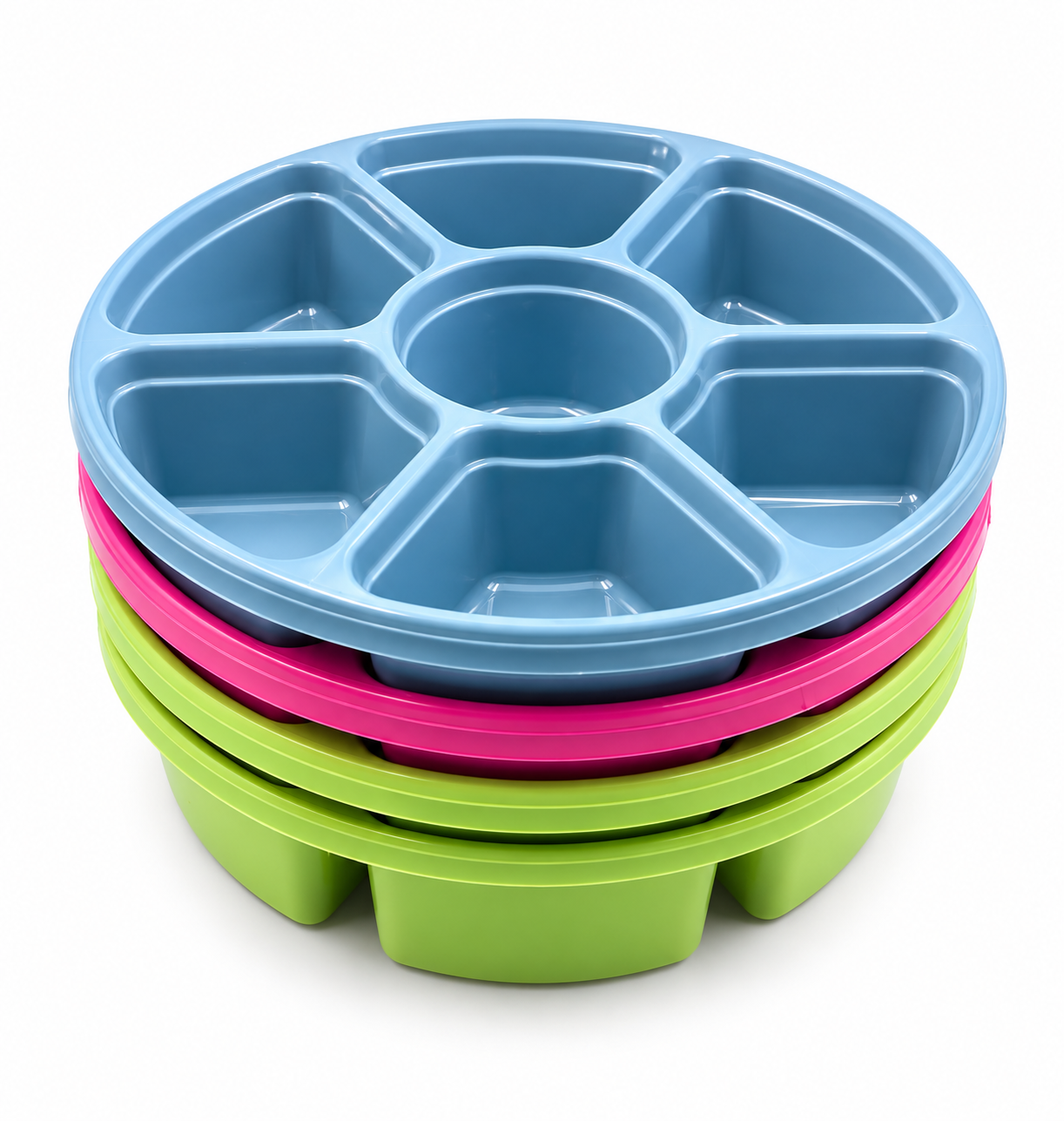 Colorful Stackable 7-Compartment Party Snack Trays with Lids