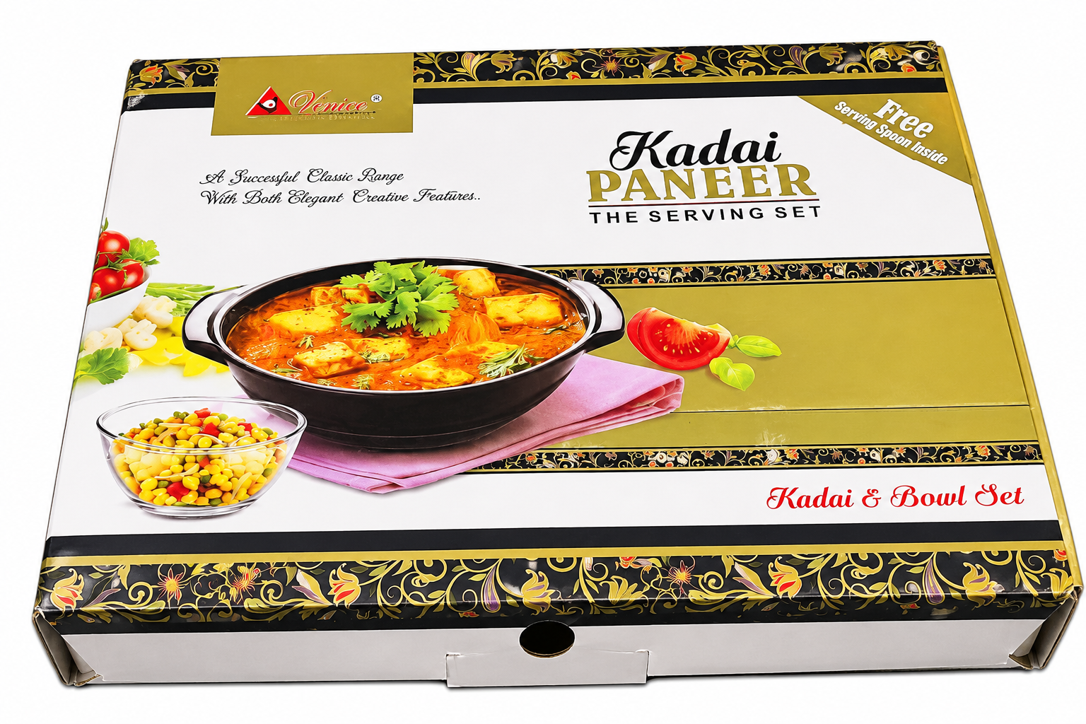 Elegant Glass Bowl & Kadai Serving Set with Spoon - 7 Piece Collection