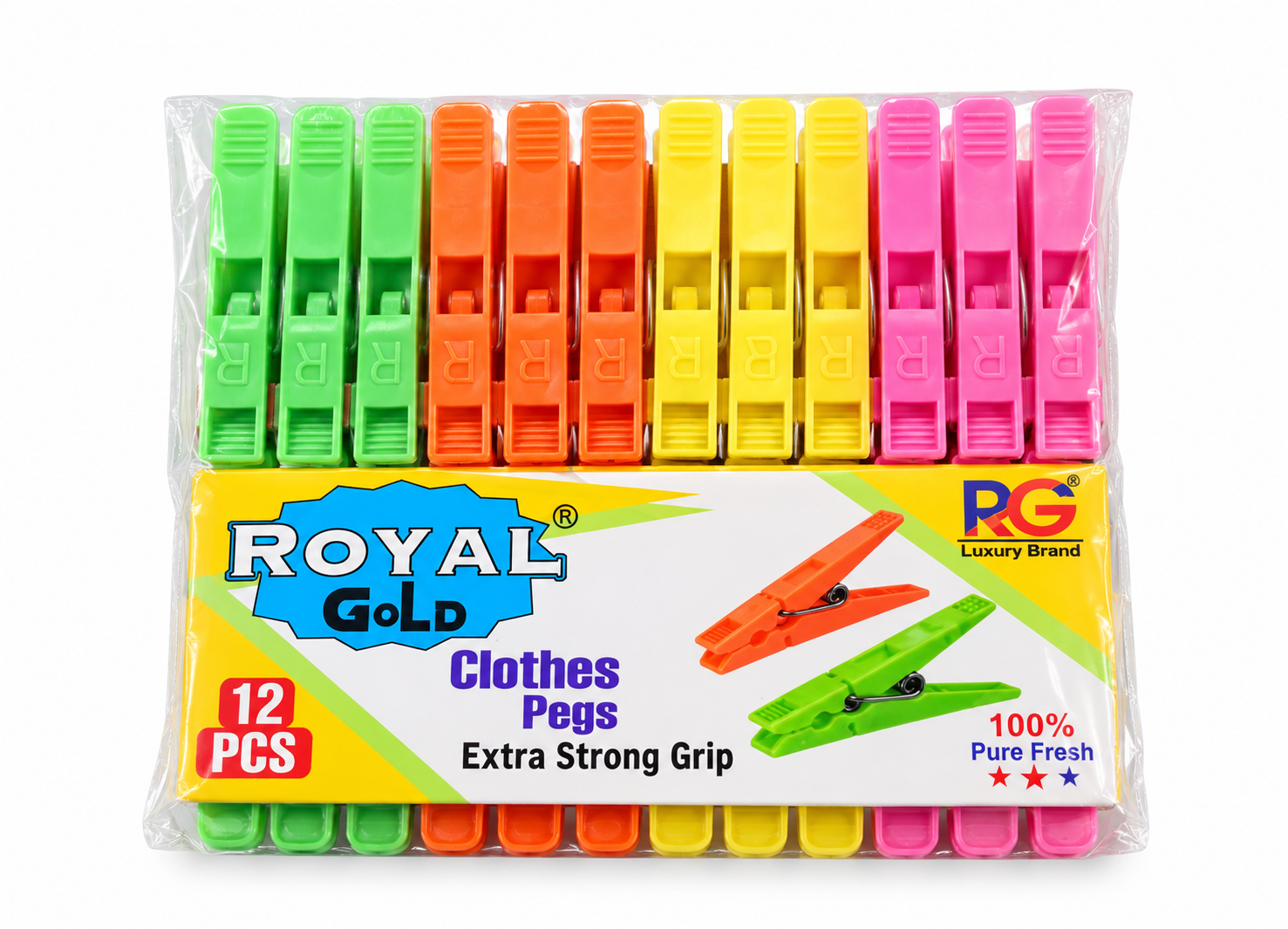 Vibrant Multicolor Extra Grip Clothes Pegs Pack - 12 PCS Durable Laundry Clips