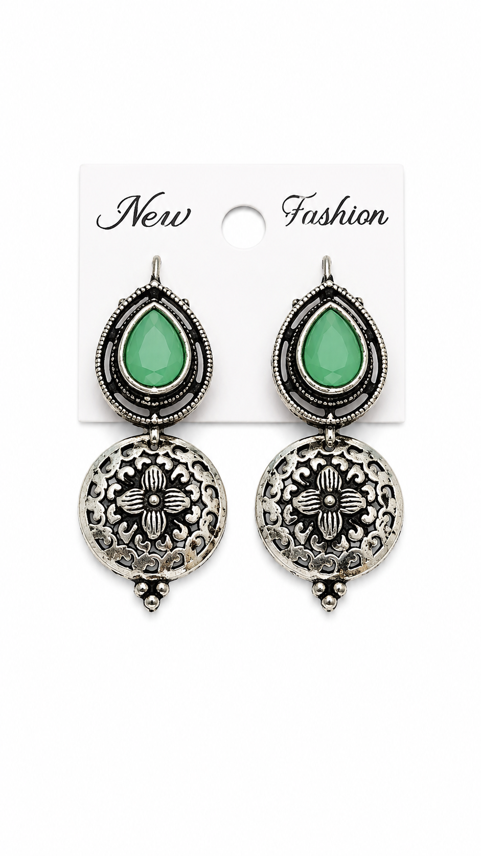 Bohemian Teardrop Gemstone Dangle Earrings with Intricate Filigree Discs
