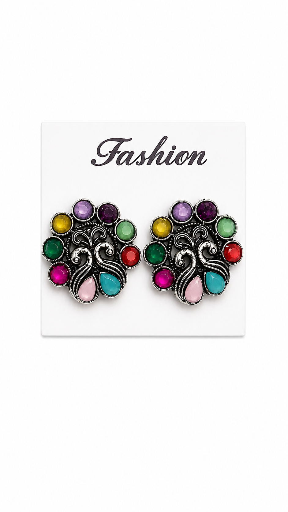 "Boho Rainbow Gemstone Vintage Stud Earrings"