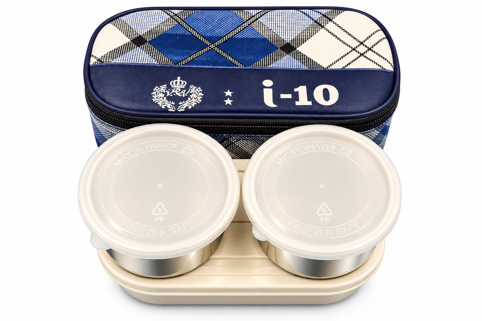 Royal Blue Plaid Stainless Steel Lunch Set with Insulated Carrier