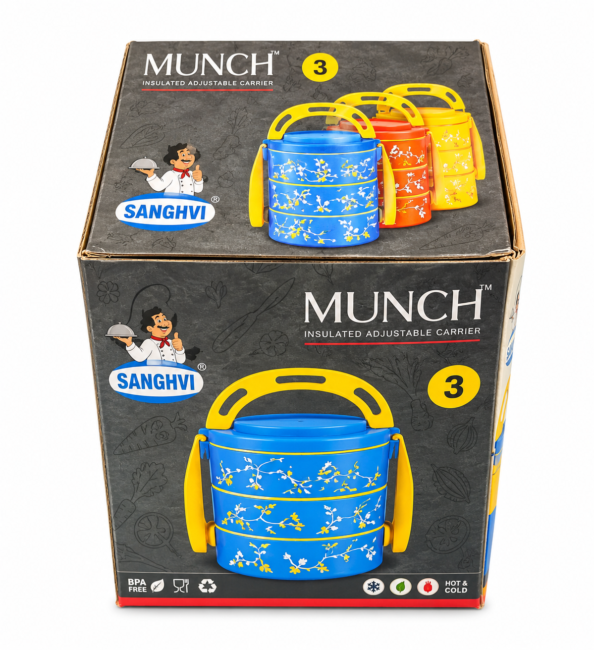 Vibrant Floral Insulated Lunch Carrier Set - 3 Tier Hot & Cold Food Keeper