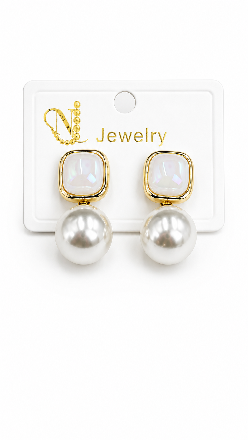 Golden Opal Square & Pearl Drop Statement Earrings