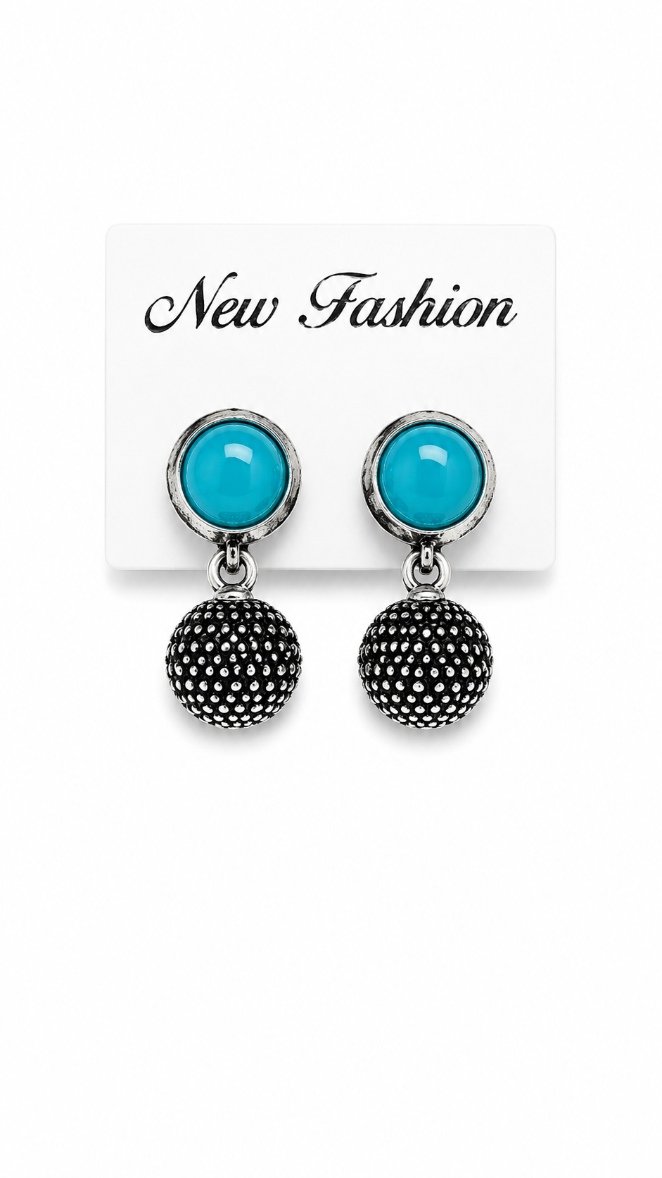 Turquoise Enchantment Dangle Earrings with Textured Black Spheres