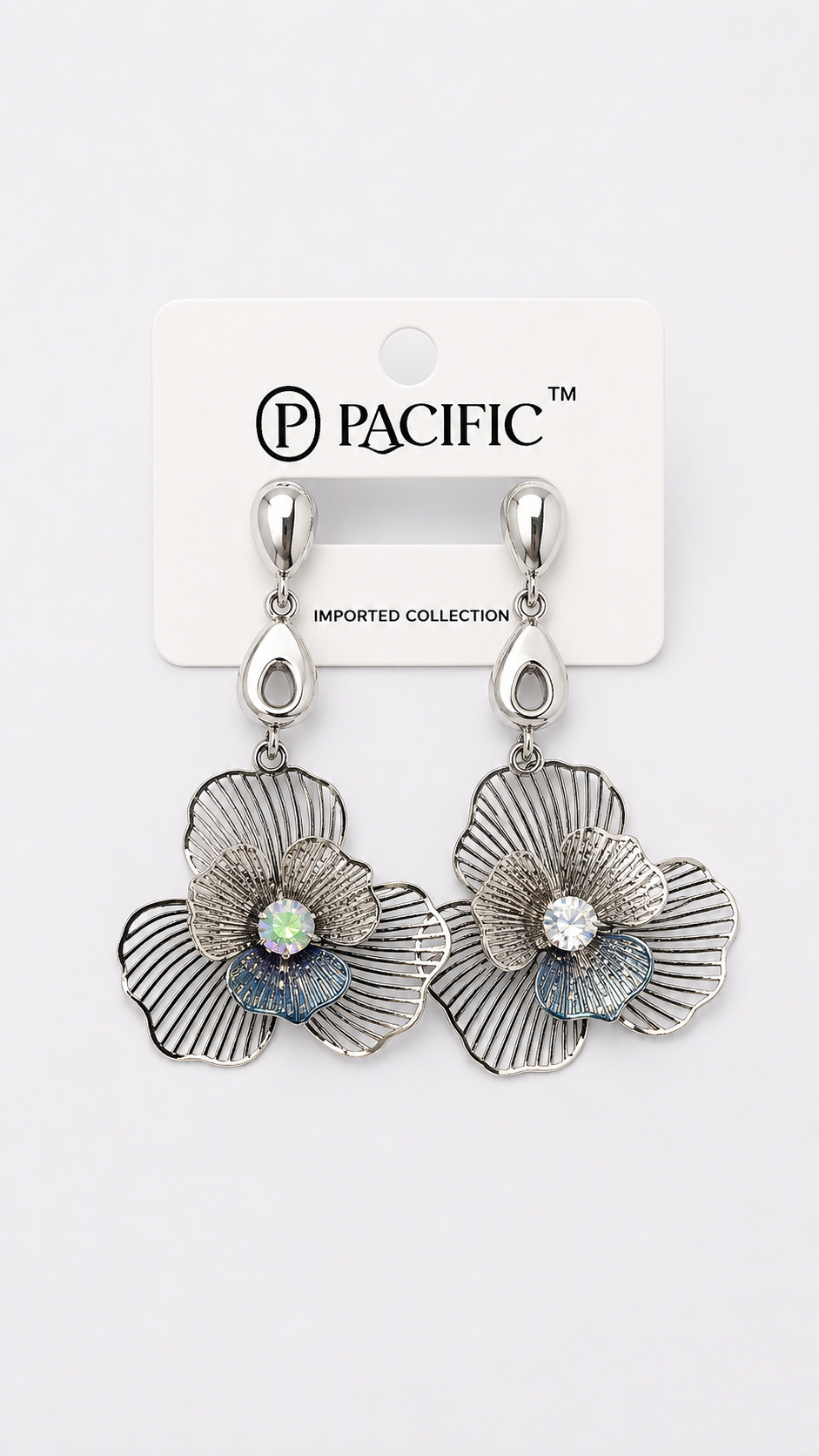 Blossom Radiance Silver-Plated Floral Drop Earrings with Crystal Accents